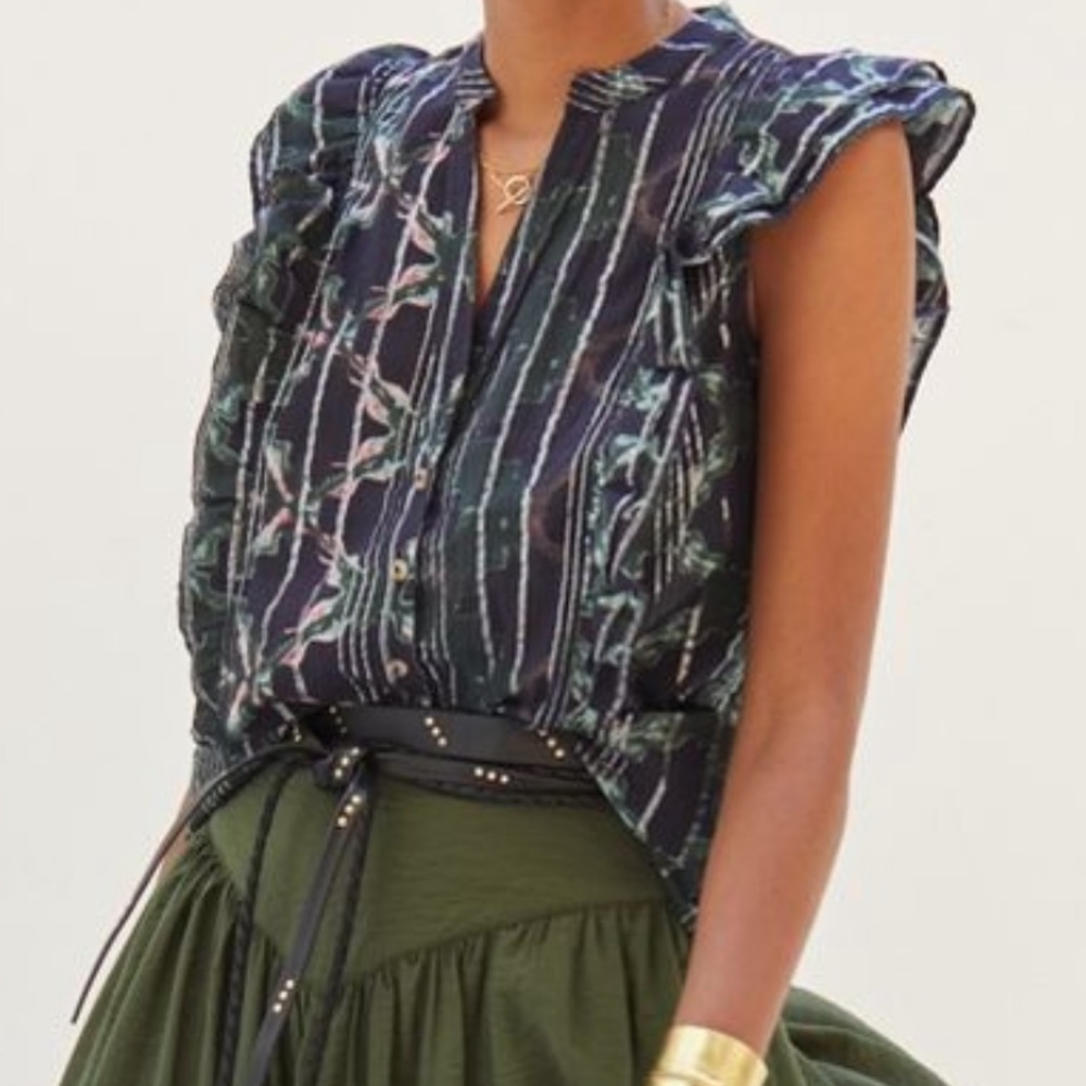 Anthropologie shimmering ruffle buttoned blouse sz 3X